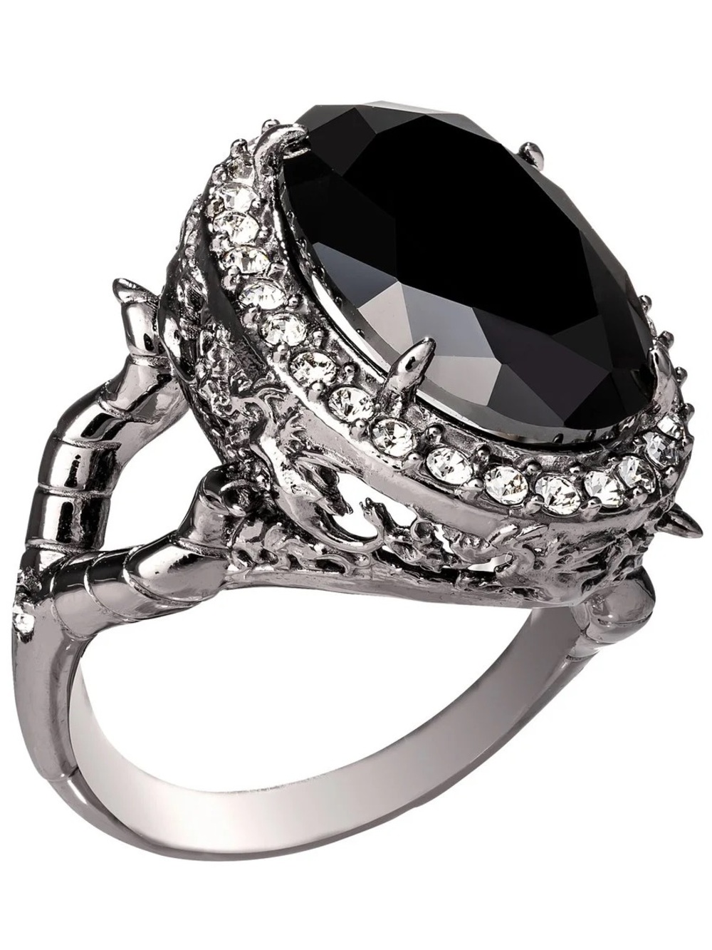 Disney X Rocklove Sleeping Beauty Maleficent Crystal Cocktail Ring Silver W/Box